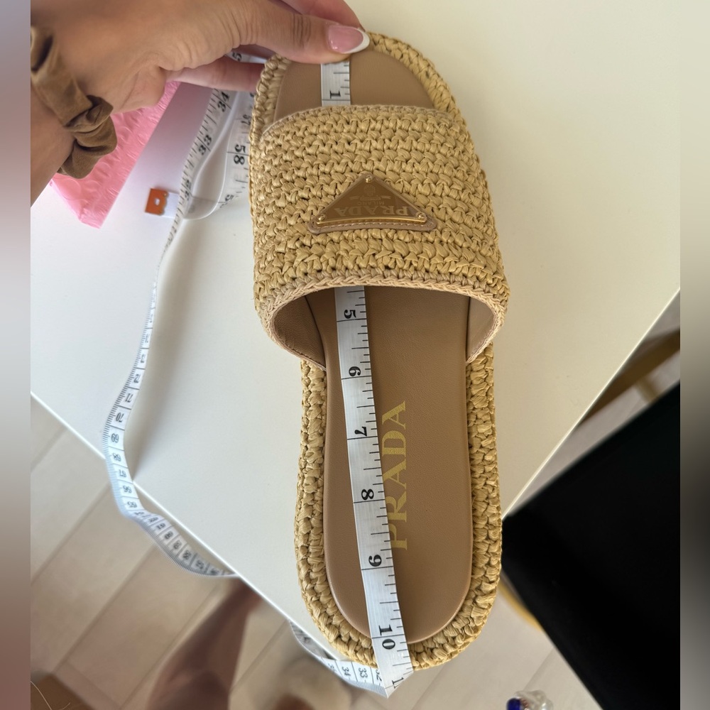 Prada Tan Woven Slide Sandals - Picture 2 of 3